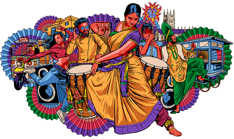 Worcester Mela Performers in traditional dress illustration